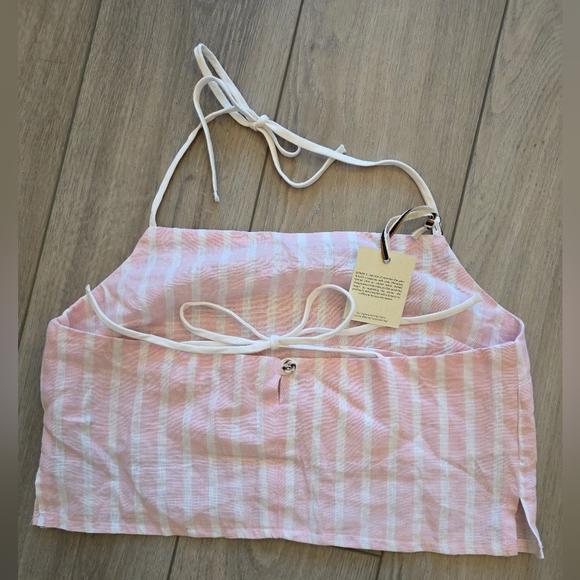 DONNI. Pink Stripe Linen Halter Top - Size Large - NWT - Picture 3 of 5